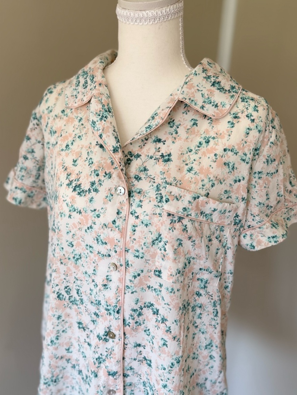 Eberjey x Rebecca Taylor Silk Blend Pajama Set Shirt Shorts PJ set floral L